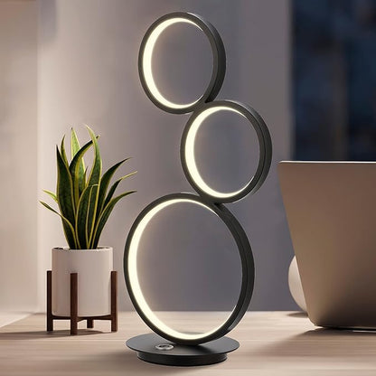 JONATHAN Y 17.25" Black 3-Light Modern Minimalist Integrated LED Table Lamp, Dimmable Touch Sensor Iron Stacked Circle Desk Lamp for Living Room Bedroom Office JYL7102A
