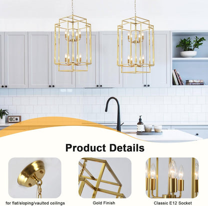 30" Farmhouse Gold Chandelier, 10-Light Foyer Lighting Fixtures, Lantern Tiered Pendant Light Fixtures, Metal Rustic High Ceiling Chandelier for Dining Room Entryway Staircase