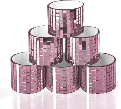 Art3dwallpanels 6 Pack Self Adhesive Glass Mirror Mosaic Disco Tiles Small Square Mirror Sticker for for DIY Disco Ball, Disco Cowboy Hat, Vase, Bottle, Interior Decoration, 2364 Pieces, Pink