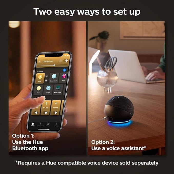 Philips Hue White Ambiance Base Lumen (60W) Smart Button Starter Kit, 16 Millions Colors, Works with Amazon Alexa, Google Assistant, Apple HomeKit 60 Watt (Old Version)