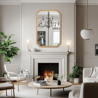 WallBeyond 24" x 36" Rounded Corner Arch Wall Mirror with Wood Frame for Entryway, Living Room or Bedroom Home Decor - Light Woodgrain 24" x 36" Natural Color