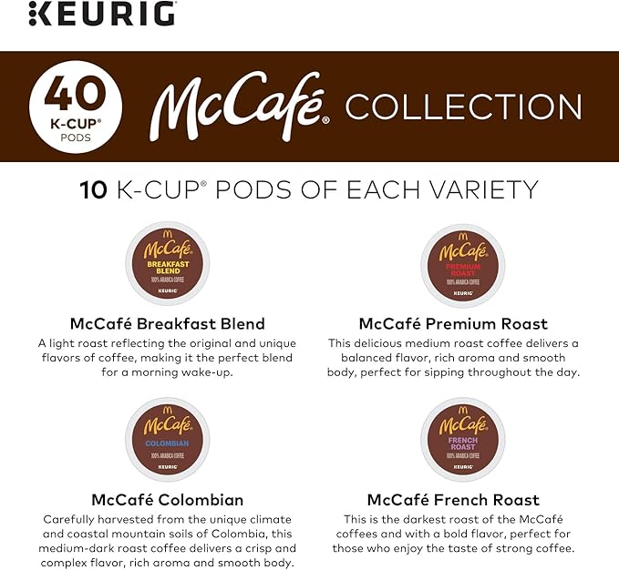 Keurig K-Mini Coffee Maker, Single Serve K-Cup Pod Coffee Brewer, Black with McCafe Classic Collection Variety Pack K-Cup Coffee Pods, 40 Count