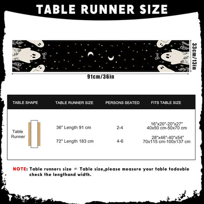 Halloween Black Table Runner Spooky Ghost Floral Boo Table Linen Runner Seasonal Holiday Kitchen Dining Table Decoration Halloween Decorations for Indoor Outdoor Home Party Decor 13x36 Inch