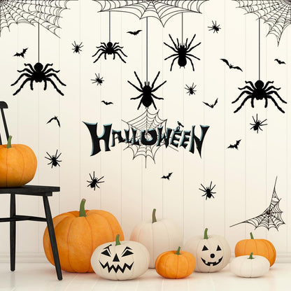 Halloween Spider Web Bat Patterns Wall Decals - Peel and Stick Removable Stickers for Scary Theme Party Decorations