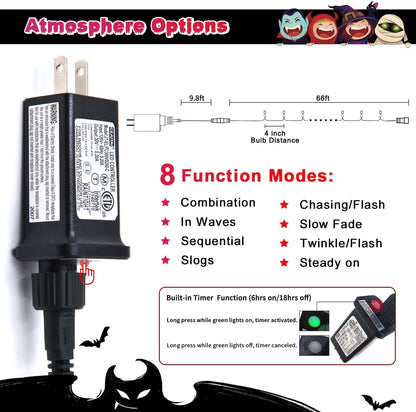 JMEXSUSS 200 LED Halloween Lights Indoor Outdoor, 66ft Connectable LED Red Christmas Lights Plug in, 8 Modes Red String Light for Halloween Tree Indoor Bedroom Garden Yard Porch House Decorations