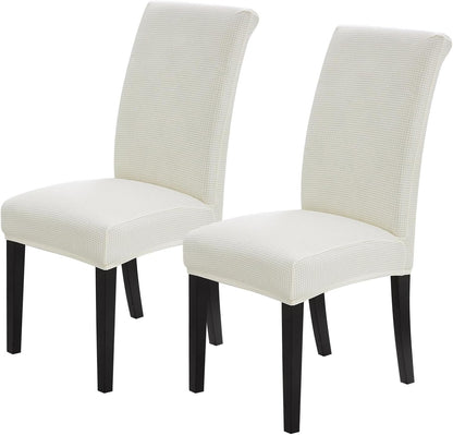 Joccun Chair Covers for Dining Room Set of 2, Dining Chair Slipcovers Stretch Dining Room Chair Covers Seat Protector,Washable Parsons Chair Cover for Home,Hotel,Banquet(Ivory,2 Pack)