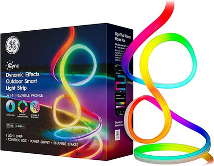 Cync GE Dynamic Effects Smart LED Light Strip with Music Sync, Color Changing Outdoor Light Strip, Compatible with Alexa and Google Home, 32ft Waterproof Light + Power Supply
