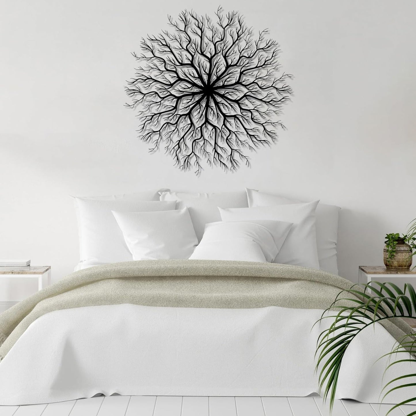 Tree of Life Metal Wall Art, Metal Tree Wall Art, Large Round Sculpture, Round Branch Wall Decor, Large Branch Artwork, Nature Sign, Wall Decor for Living Room, Housewarming Gift (Silver, 28"x28"|70x70cm)