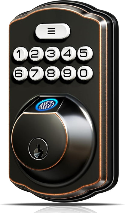 Veise KS02A Fingerprint Keyless Entry Door Lock, Auto Lock, Electronic Keypad Deadbolt for Front Door, Biometric, Anti-Peeping Password, Easy Install, Oil Rubbed Bronze