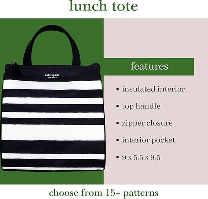 kate spade new york Portable Soft Cooler Lunch Bag, Thermal Tote with Insulated Interior Lining and Storage Pocket, Lunch Tote for Women, Sarah Stripe (Black/White)