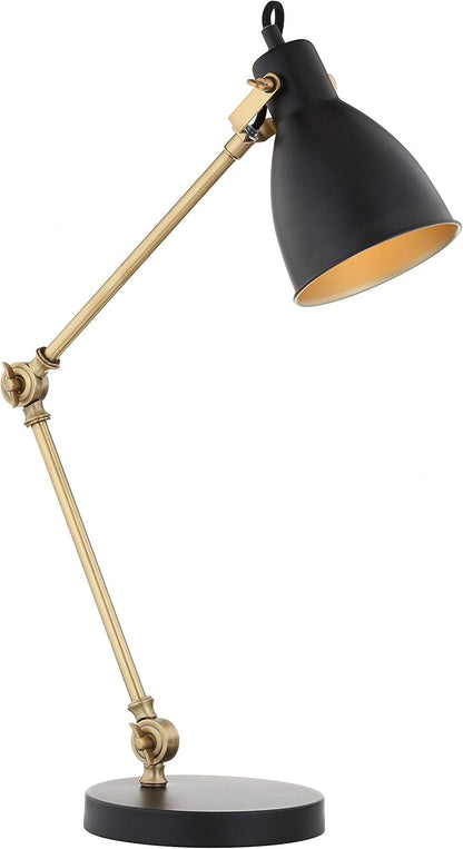 JONATHAN Y 24" Black/Brass Gold LED Metal Task Lamp, Modern Industrial Adjustable Desk Lamp for Home Office Bedroom, Silk-Wrapped Cord, UL Listed, LED Bulb Included JYL6003A