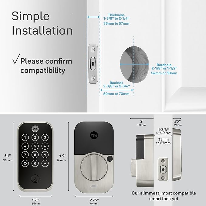Yale Assure Lock 2 Touch Deadbolt, Lifetime Brass Keyed Smart Entry Door Lock with Wi-Fi Connected Keypad and Fingerprint Scanner for Code Entry and Remote Access, YRD410-F-WF1-P05