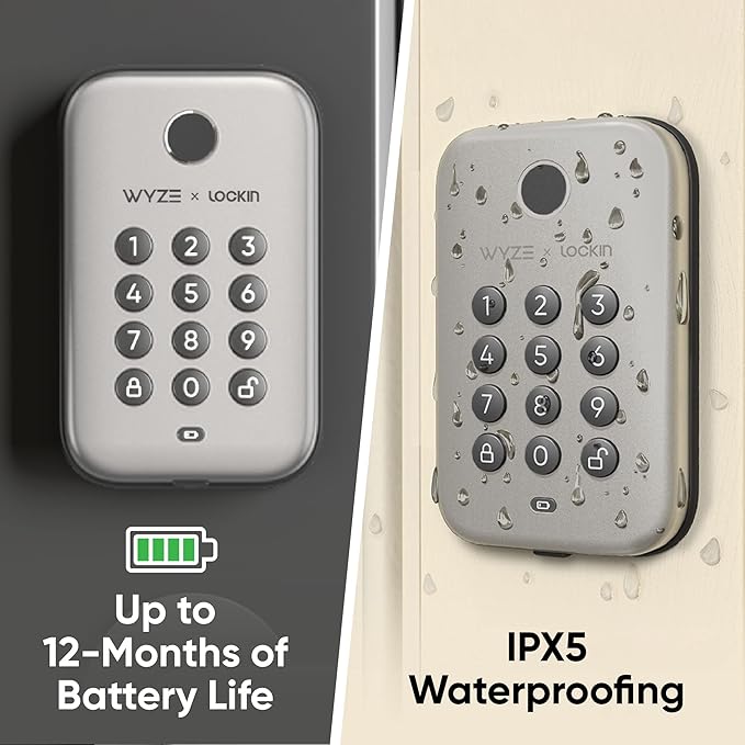 Wyze Auto-Lock Bolt, Fingerprint Keyless Entry Door Smart Bluetooth Deadbolt Replacement, Backlit Keypad, IPX5 Weatherproof, in-App History and Scheduled Access, BHMA, UL 20-Min Fire Rated