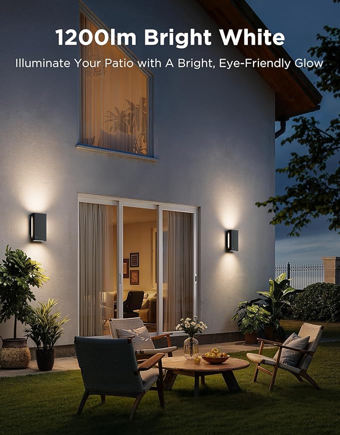 Govee Outdoor UpDown Wall Light, 2 Pack, 1200LM RGBICWW Smart Porch Lights Outdoor with 64 Scene Modes, IP66 Waterproof Wall Sconce for Outdoor Decor, Works with Alexa, Google Assistant and Matter
