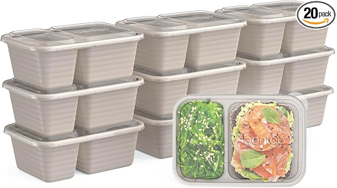 Bentgo Prep - 2-Compartment Snack Containers with Lids - Reusable, Microwaveable, Durable, PFAS & BPA-Free, Freezer and Dishwasher-Safe Meal Prep Food Storage - 10 Trays & 10 Lids (Clay)