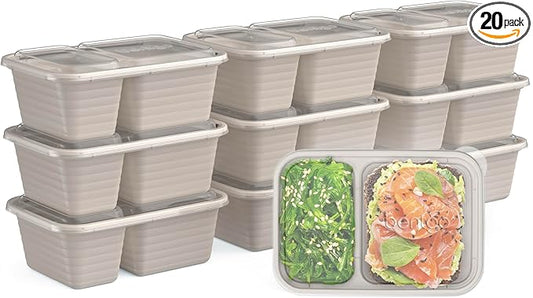 Bentgo Prep - 2-Compartment Snack Containers with Lids - Reusable, Microwaveable, Durable, PFAS & BPA-Free, Freezer and Dishwasher-Safe Meal Prep Food Storage - 10 Trays & 10 Lids (Clay)