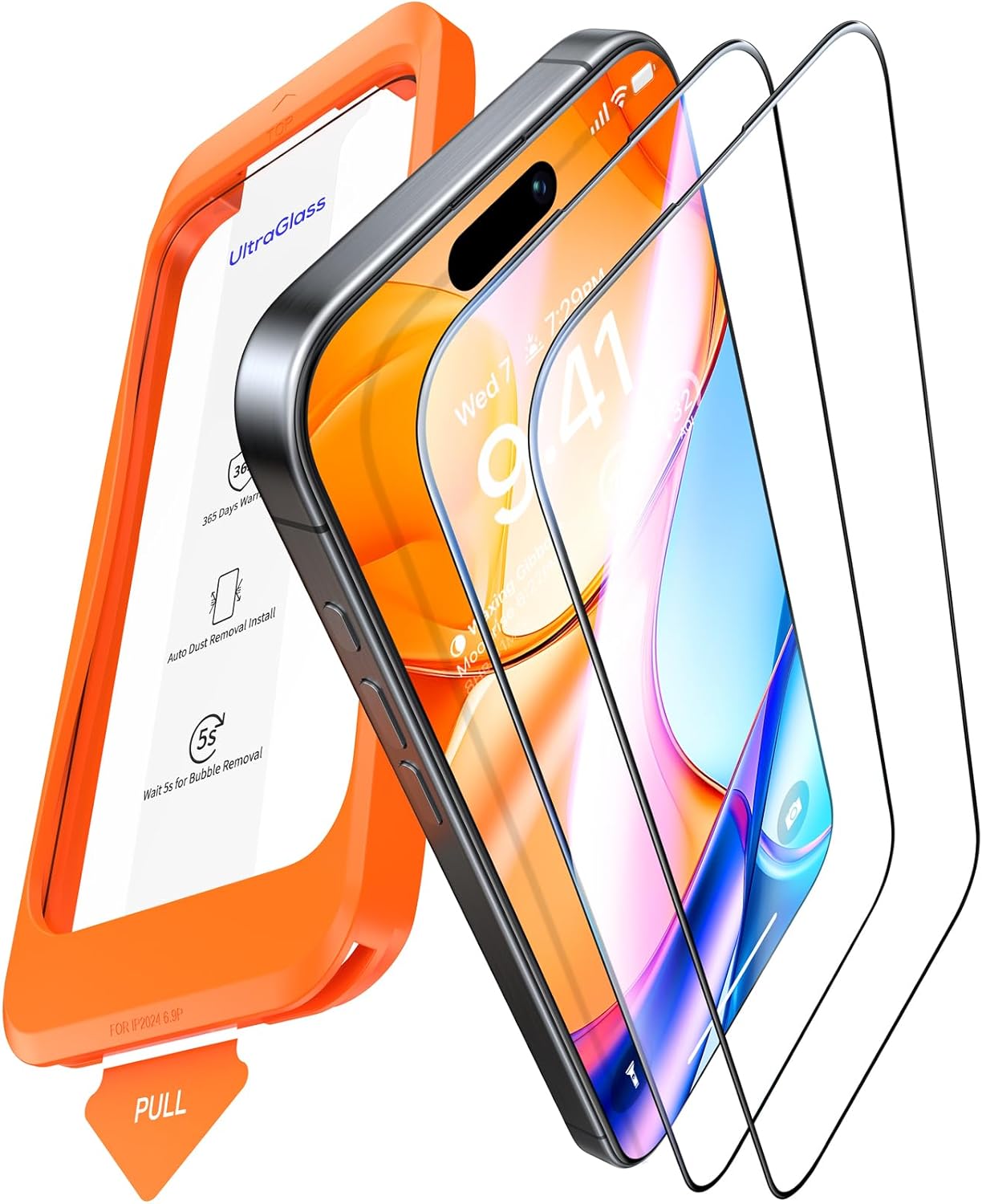 UltraGlass UNBREAK Top 9H+ Glass for iPhone 15 Pro Screen Protector [No.1 Military Grade Shatterproof & Longest Durable] Screen Protector 15 Pro Tempered Glass Full Coverage Easy Installation, 2 Pack