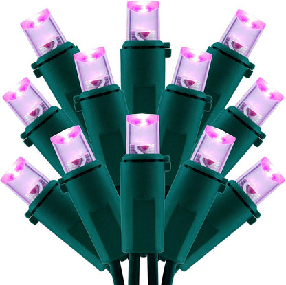 200 Count Pink Wide Angle LED Christmas Lights, 66 ft Green Wire UL Certified Commercial Grade 5mm Holiday String Light Set (Pink)