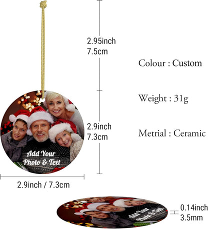 Custom Picture Christmas Ornaments Personalized Double-Sided Photo Ornament 2025 Home Decor Christmas Tree Hanging Decoration Memorial Gifts for Couples Family (Round-Ceramic)
