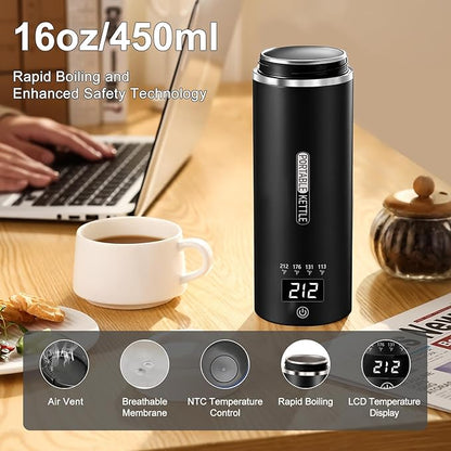 Travel Kettle Small Tea Kettle Coffee Mini Portable Electric Kettle with 4 Temperature Settings, Plug in 304 Stainless Steel Mini Travel Electric Kettle with Auto Shut-off(Black)