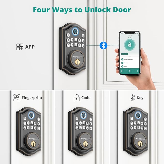DS10 Pro Keyless Entry Door Lock with APP Control - Fingerprint Electronic Keypad Door Lock, Smart Locks for Front Door, Auto-Lock & One Touch Locking with Bluetooth - Oil Rubbed Bronze