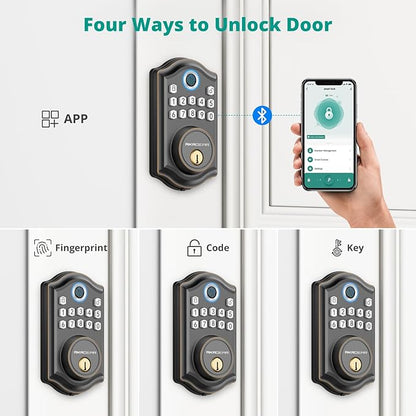 DS10 Pro Keyless Entry Door Lock with APP Control - Fingerprint Electronic Keypad Door Lock, Smart Locks for Front Door, Auto-Lock & One Touch Locking with Bluetooth - Oil Rubbed Bronze