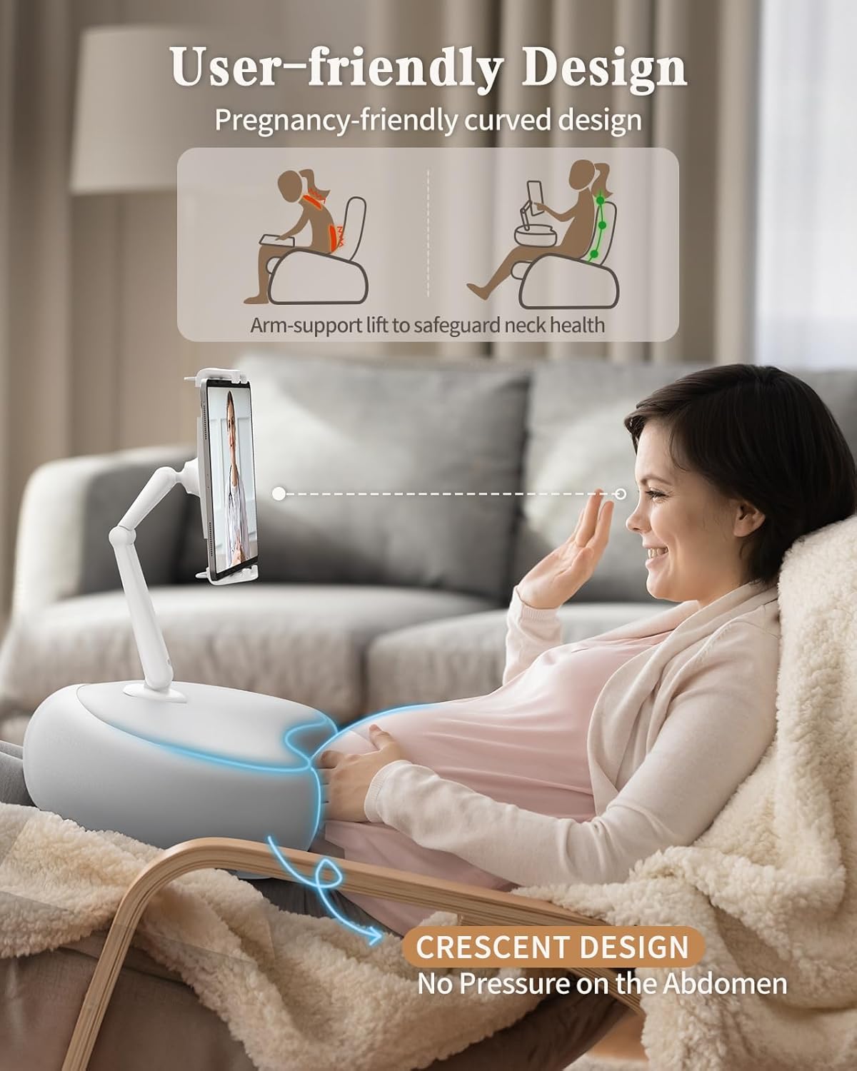 SAIJI Kindle Pillow Stand, iPad Stand Compatible with 4.7”-15.6” Kindle, Phone, iPad, 360° Adjustable Tablet Holder for Bed with Flexible Dual Axis Arm and Microbead Cushion (Gray)