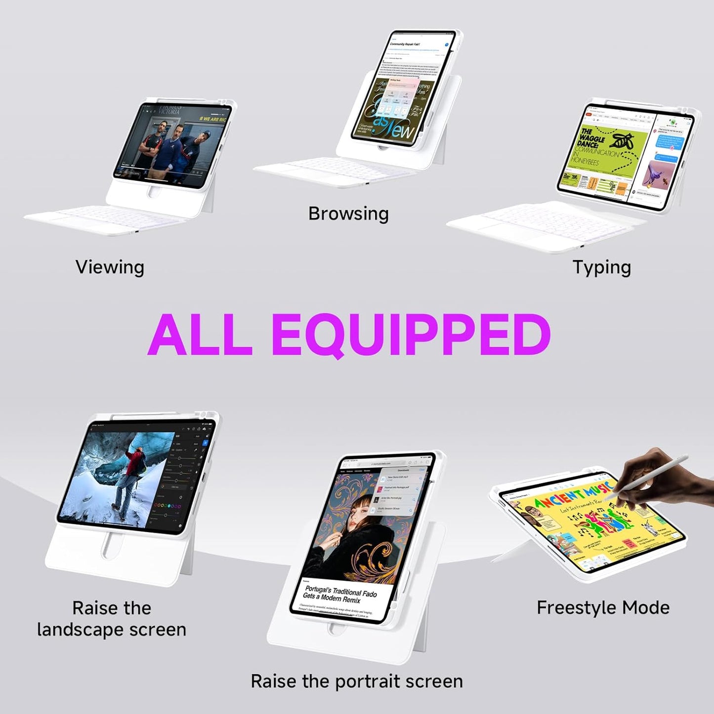 ONLY fit for 2024 M4 iPad Pro 11 inch Case with Keyboard Detachable Magic Keyboard Trackpad, 360 Rotating Cover with Pencil Holder Multi Angle Stand, 12 Shortcut Key, 7 Color Backlit, White