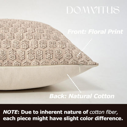 DOMVITUS Floral Pillow Covers Set of 2, Throw Pillow Covers 18x18, Floral Print Neutral Accent Decorative Pillow Covers for Living Room, Bed, Cloud Cream