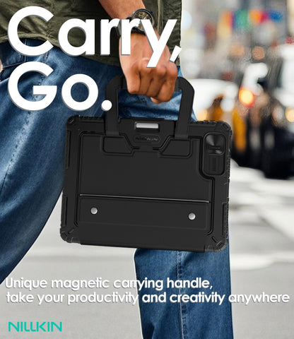 Nillkin Carry Go Keyboard Case for iPad Pro 11 inch (M4) 2024 with Handle, Rugged Case with Detachable Keyboard for iPad Pro 11, Magic Trackpad, 7 Colors Backlit, Camera Cover, Black