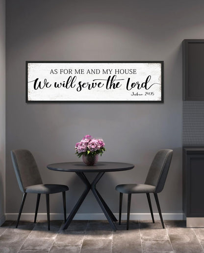 As for Me and My House We Will Serve the Lord Sign: Rustic Family Bedroom Signs Wall Decor Above Bed,Framed Country Wall Plaque Hanging Farmhouse Bible Verse Sign Christian Art Gifts 12" x 40"