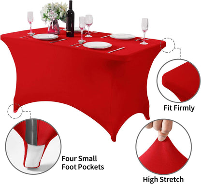 2Pack Spandex Table Cover for 4FT or 6ft or 8ft Table Universal Fitted Stretch Tablecloth for Party, Banquet, Wedding and Events-Red