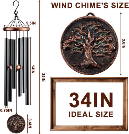 Memorial Wind Chimes for Loss of Loved One, Tree of Life Vintage Wind Chime for Outside, Sympathy/Memorial/Retirement/Festivals/Birthday Gift for Father/Mother/Lover (DIY 34" Tree of Life)