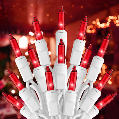 Brightown Red Mini String Lights, 100-Count 26.5ft Incandescent Bulb Valentine's Day Fairy Lights for Indoor Holiday Decoration, Christmas Tree Garland Wedding Party Multi-Use, White Wire