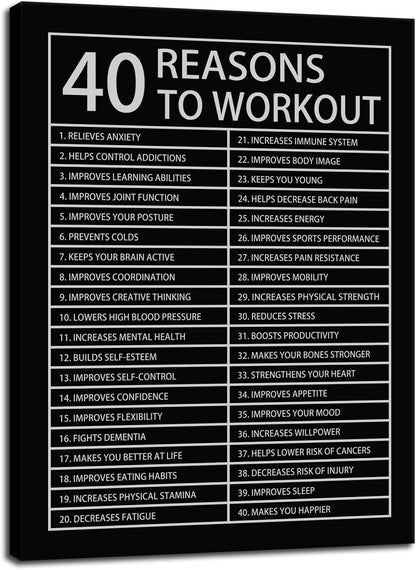 Inspirational Posters Motivational Wall Art 40 Reasons to Workout Picture Prints on Canvas Modern Home Decor Painting Artwork for Living Room Office Stretched and Framed Ready to Hang [30''W x 40''H]