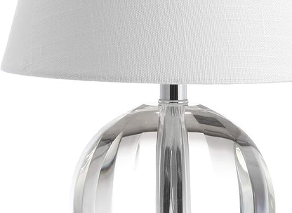 JONATHAN Y 16" Clear Crystal Ball LED Table Lamp, White Modern Bedside Lamp, with White Linen Empire Shade, Glam Orb Glass Nightstand Lamp for Living Room, LED Bulb JYL2079A