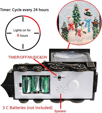 GenSwin Lighted Christmas Snow Globe Lantern, Battery Operated Snowman Musical Train LED Water Glittering with 6H Timer, Christmas Home Decoration Gift(Copper)