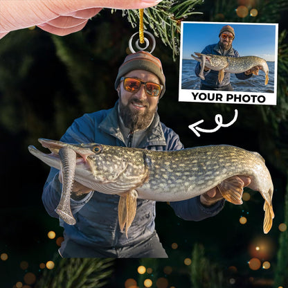 DOPTIKA Personalized 2D Fishing Ornaments for Christmas Tree, Personalized Photo Ornaments for Fish Lovers, Fishing Gifts for Fisherman, Fisherman Ornament Gifts for Dad Brother Husband