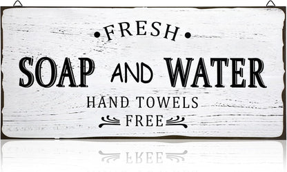 Jetec Farmhouse Bathroom Decor, Fresh Soap and Water Sign Vintage Bathroom Wood Plaque Rustic Wall Decor for Wall Art Decoration Restroom(Classic)