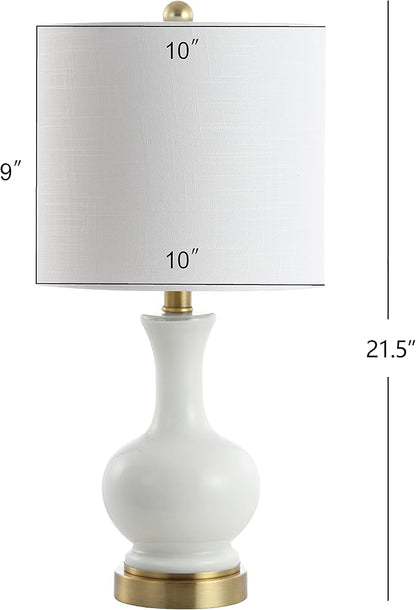 JONATHAN Y 22" White Modern Glass Table Lamp Set of 2, Brass Gold Bedside Lamp with White Linen Shade for Bedroom Living Room, LED Bulbs Included JYL4033A-SET2