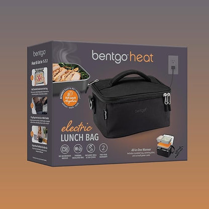 Bentgo Heat - Electric Lunch Bag & Food Warmer for Reheating Meals in Car, at Work & More - Heated Lunch Box Warmer for Adults, Students & Shift Workers, 12V/24V Auto & 120V Wall Cords (Carbon Black)