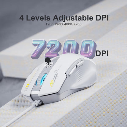 Wired Mouse, 4 Levels Adjustable DPI, 6 Programmable Buttons, Ergonomic Computer Wired Mouse for PC Laptop Computer for Working and Gaming - Plug & Play (White)