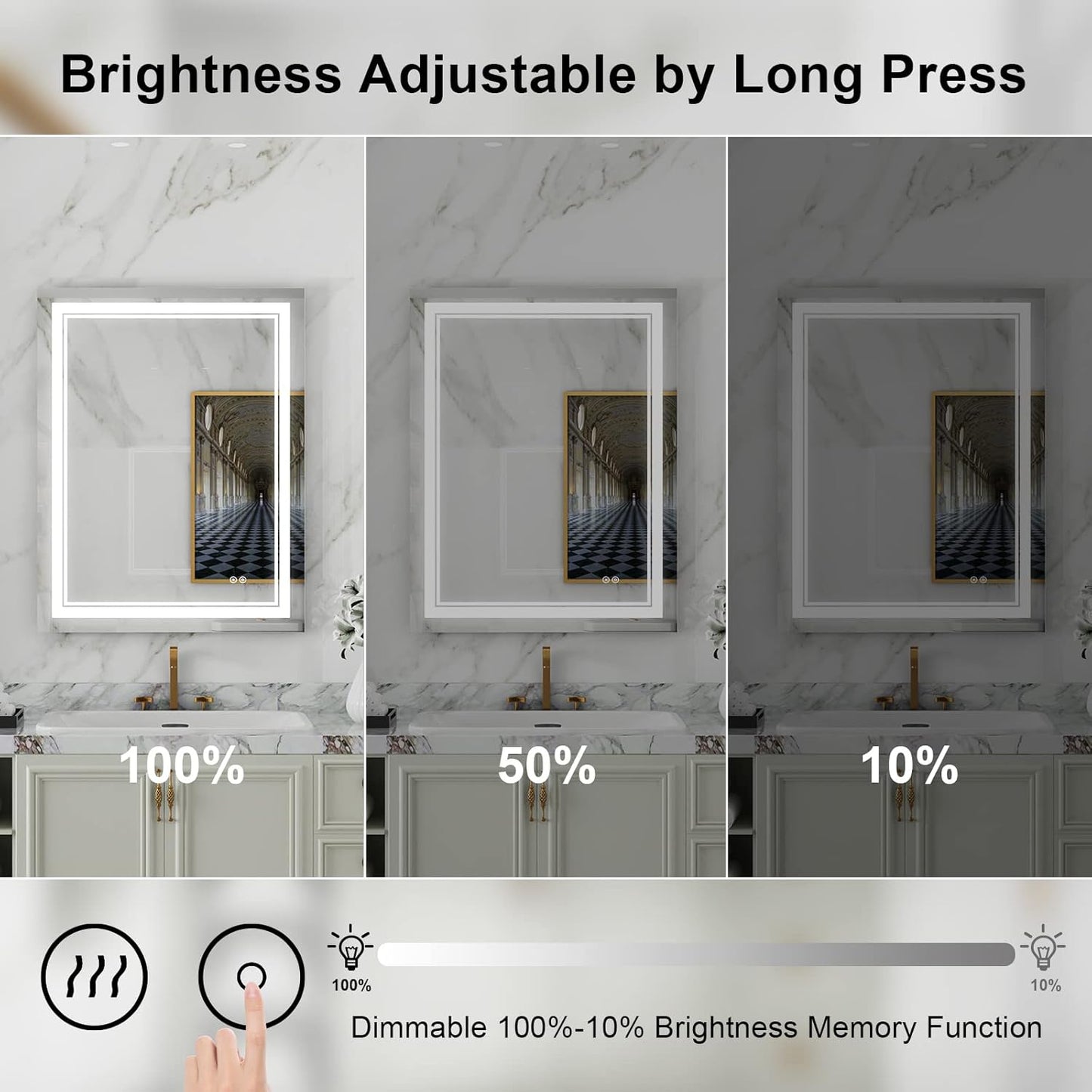 WELLFOR LED Bathroom Vanity Mirror 28 x 36 Inch, Lighted Anti-Fog Dimmable Mirror, IP44 Waterproof Wall Mounted Makeup Mirror, Packed with US Standard Plug and Touch Switch, (Horizontal/Vertical)