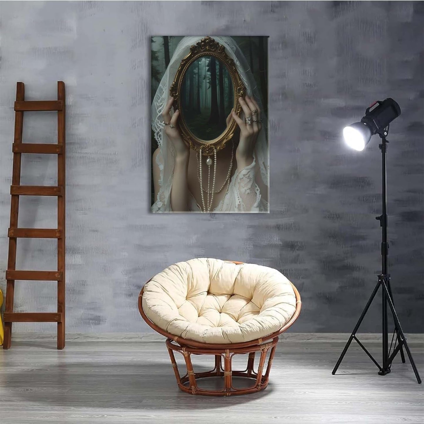 Mirror face covering dark art poster print melancholy gothic painting vintage feminine print victorian style decoration antique art16x24in Frameless