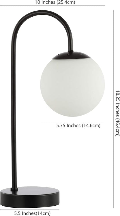 JONATHAN Y 18.25" Black Arco Arched Iron and Glass Globe LED Table Lamp, Minimalist Mid-Century Modern Desk Lamp for Living Room Bedroom, White Glass Shade, LED Bulb Included JYL6010A