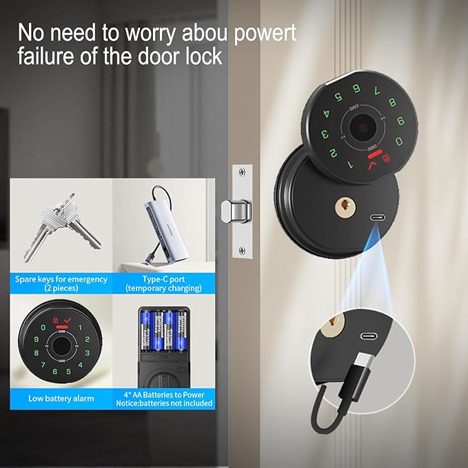 Keyless Entry Door Lock,Keypad with Code & Palm Vein Recognition Smart Deadbolt,Smart Front Electronic Deadbolt,Bluetooth Digital biometric Door Lock,Waterproof Auto Lock (K10 Double Black)
