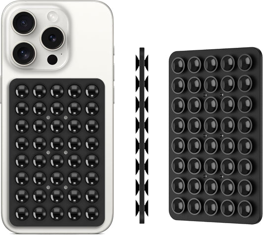 Silicone Double Sided Suction Phone Case Mount, Detachable Hands Free & Strong Grip Holder for Selfies & Videos, Compatible iPhone Android (Black, 1Pack)