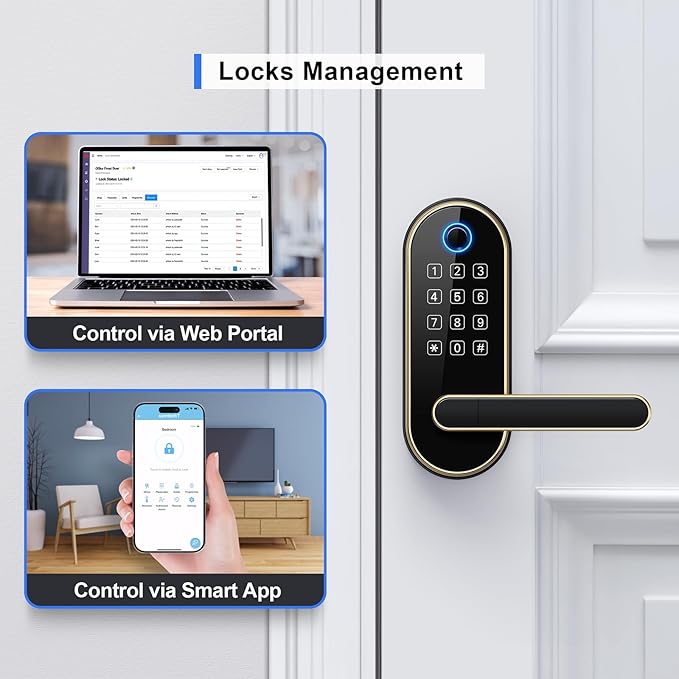 Bluetooth Fingerprint Smart Lock with Handle & Keypad – Fits Most US Doors, DIY Install, Keyless Entry: Code, FOB, Auto-Lock. Ideal for Home, Airbnb, Rental, Kids, Seniors. Alexa & Google Compatible