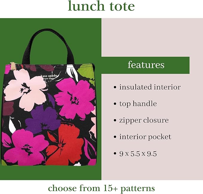 kate spade new york Portable Soft Cooler Lunch Bag, Thermal Tote with Insulated Interior Lining and Storage Pocket, Lunch Tote for Women, Painterly Blooms