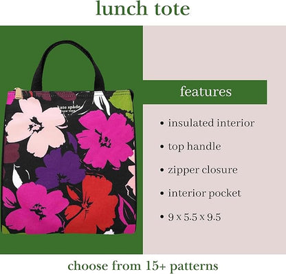 kate spade new york Portable Soft Cooler Lunch Bag, Thermal Tote with Insulated Interior Lining and Storage Pocket, Lunch Tote for Women, Painterly Blooms